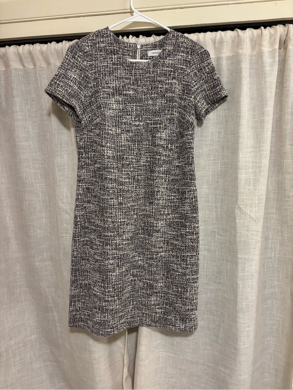 Calvin Klein Gray Tweed Short-Sleeve Sheath Dress